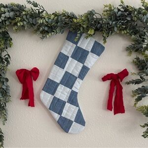 Blue and White Checkered Holiday Stocking